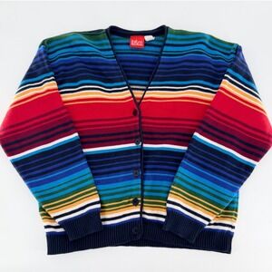 LIZ & CO. Vintage Rainbow Striped Cotton V Neck Button Front Cardigan Sweater